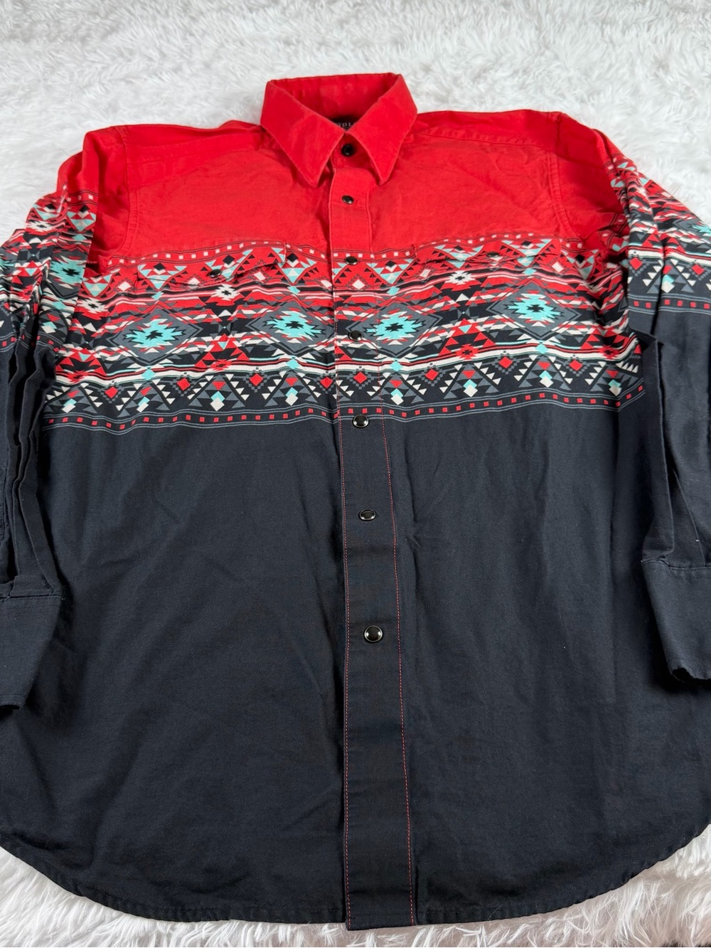 Panhandle western Men's Patterned Red & Black Button-Down Casual Shirt Aztec pri